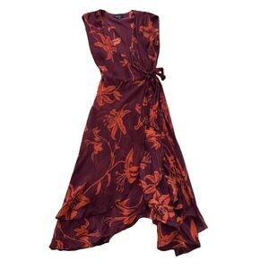 ECI New York 100% Silk Wrap Dress Luxury Wedding Guest Cocktail Boho Flowy